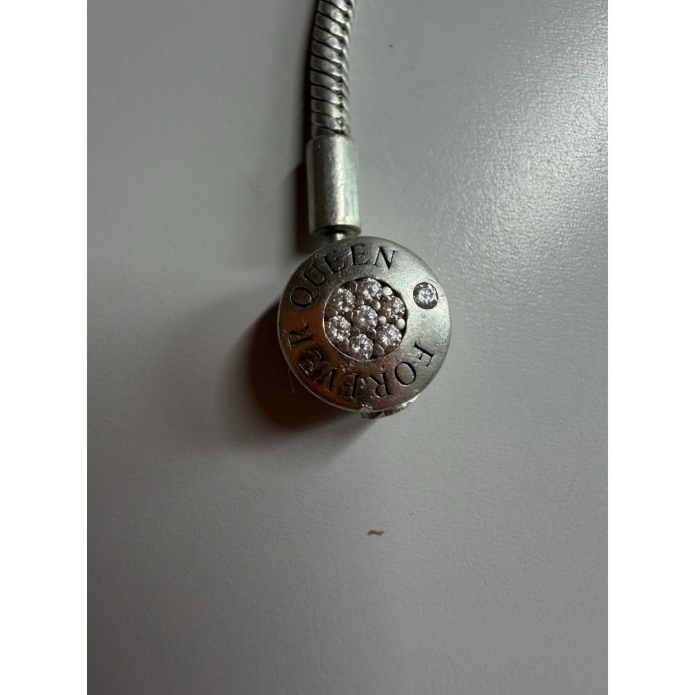 Sterling Silver Forever Queen Snake Chain Charm Bead Bracelet